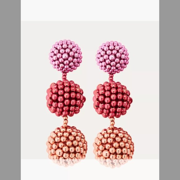 Oscar de la Renta NWT 3-Ball Beaded Chandelier Earrings - Picture 1 of 5